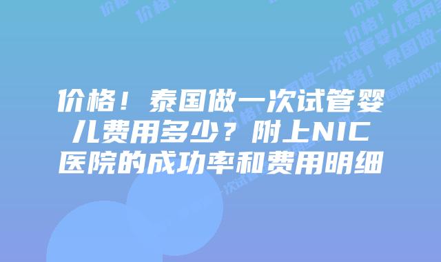 价格!泰国做一次试管婴儿费用多少?附上NIC医院的成功率和费用明细