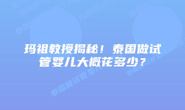 玛祖教授揭秘！泰国做试管婴儿大概花多少？