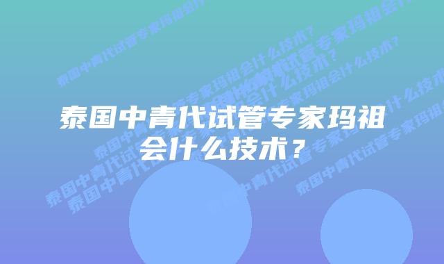 泰国中青代试管专家玛祖会什么技术?