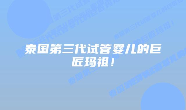 泰国第三代试管婴儿的巨匠玛祖!