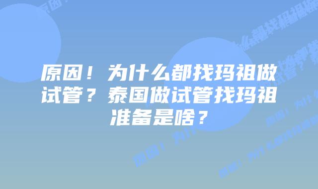 原因!为什么都找玛祖做试管?泰国做试管找玛祖准备是啥?