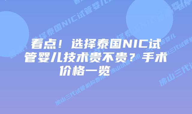 看点！选择泰国NIC试管婴儿技术贵不贵？手术价格一览    