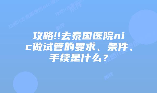 攻略!!去泰国医院nic做试管的要求、条件、手续是什么？