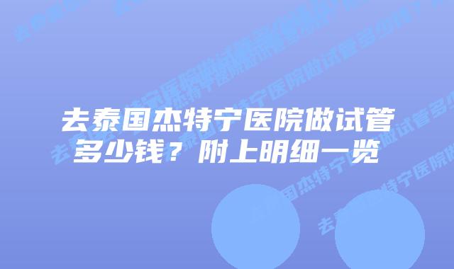 去泰国杰特宁医院做试管多少钱?附上明细一览