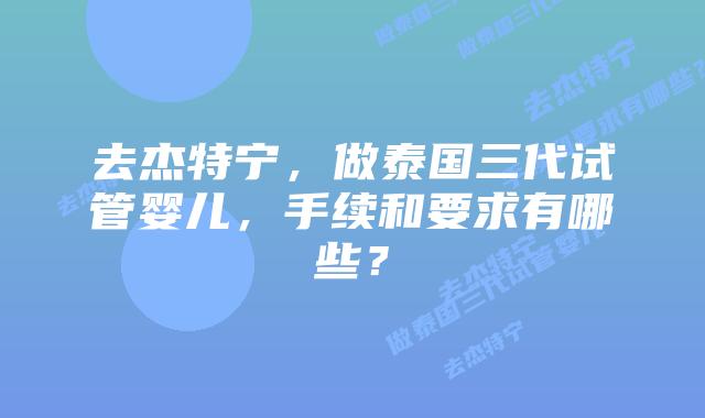 去杰特宁,做泰国三代试管婴儿,手续和要求有哪些?