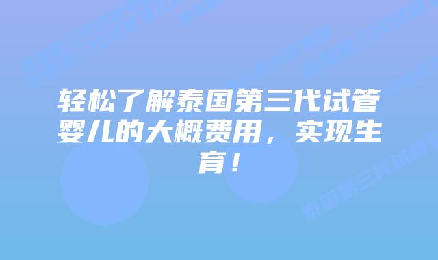 轻松了解泰国第三代试管婴儿的大概费用，实现生育！
