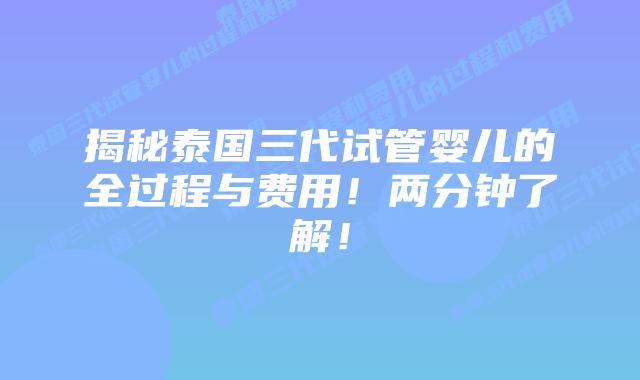 揭秘泰国三代试管婴儿的全过程与费用!两分钟了解!