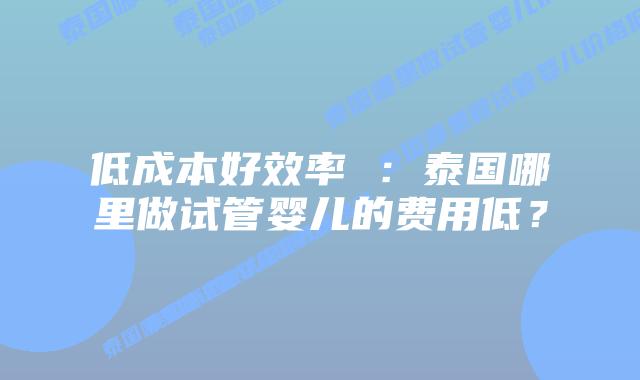 低成本好效率 :泰国哪里做试管婴儿的费用低?