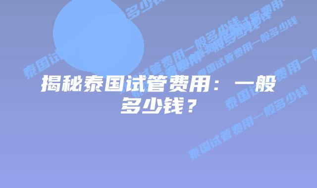 揭秘泰国试管费用:一般多少钱?