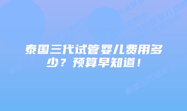 泰国三代试管婴儿费用多少?预算早知道!