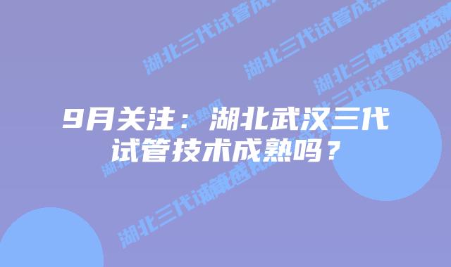 9月关注：湖北武汉三代试管技术成熟吗？