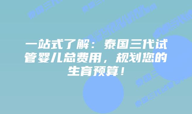 一站式了解：泰国三代试管婴儿总费用，规划您的生育预算！
