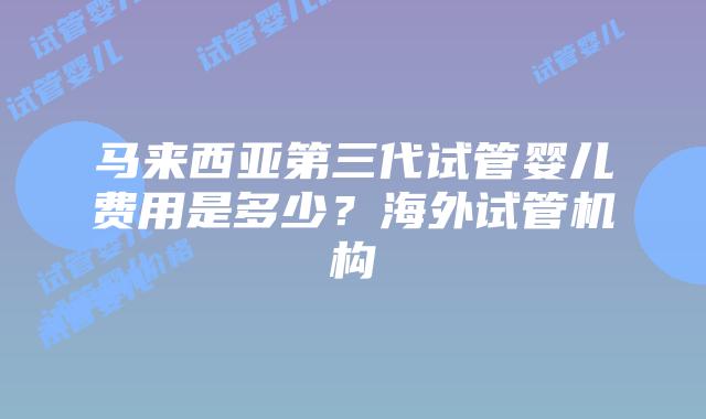 马来西亚第三代试管婴儿费用是多少？海外试管机构