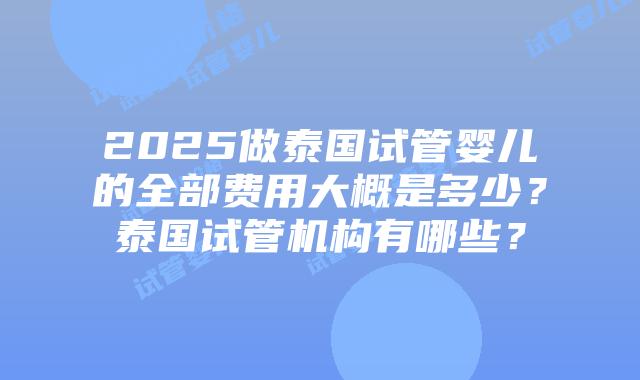2025做泰国试管婴儿的全部费用大概是多少？泰国试管机构有哪些？