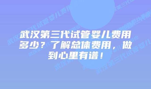 武汉第三代试管婴儿费用多少？了解总体费用，做到心里有谱！