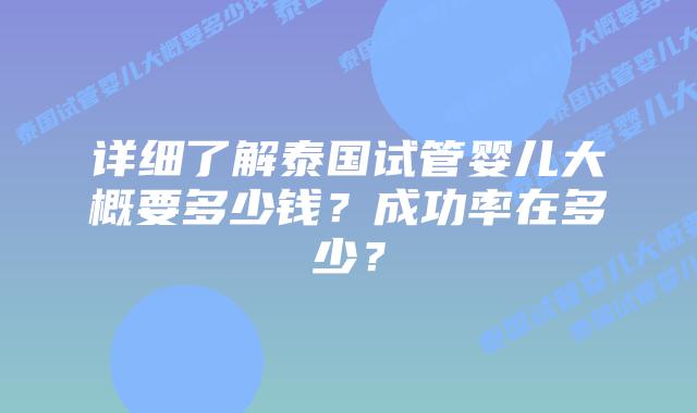 详细了解泰国试管婴儿大概要多少钱?成功率在多少?
