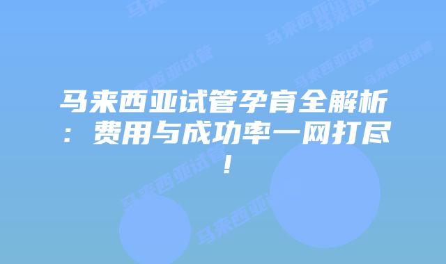 马来西亚试管孕育全解析:费用与成功率一网打尽!