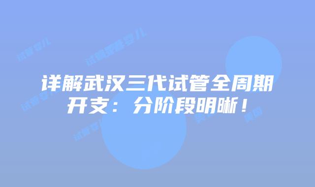 详解武汉三代试管全周期开支:分阶段明晰!