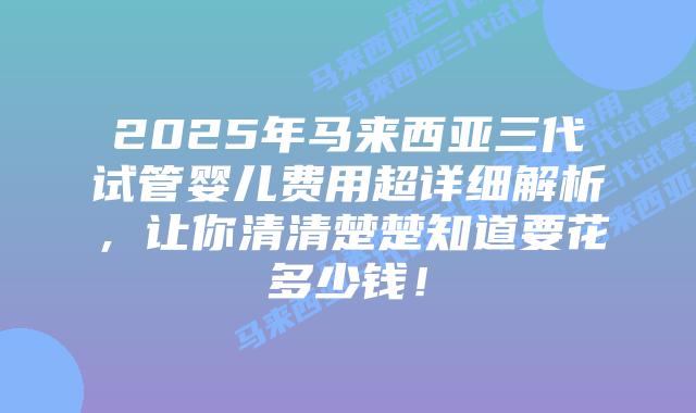 2025年马来西亚三代试管婴儿费用超详细解析，让你清清楚楚知道要花多少钱！