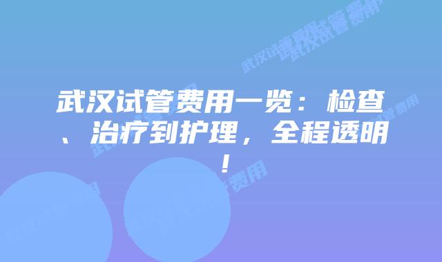 武汉试管费用一览：检查、治疗到护理，全程透明！