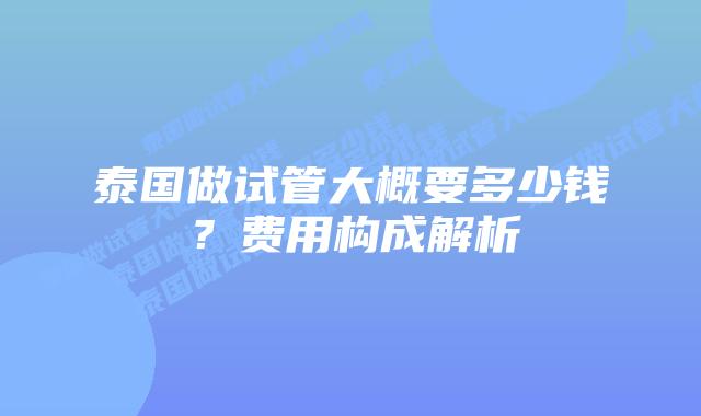 泰国做试管大概要多少钱?费用构成解析