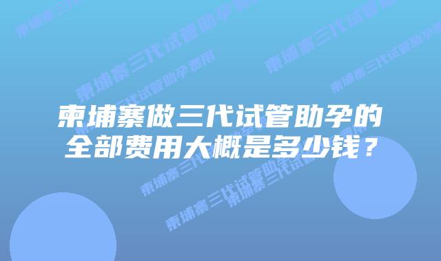 柬埔寨做三代试管助孕的全部费用大概是多少钱？