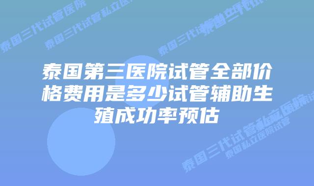 泰国第三医院试管全部价格费用是多少试管辅助生殖成功率预估