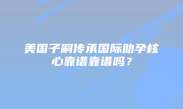 美国子嗣传承国际助孕核心靠谱靠谱吗？
