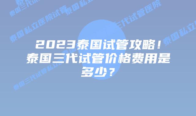2023泰国试管攻略！泰国三代试管价格费用是多少？