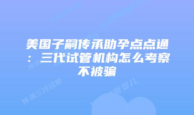 美国子嗣传承助孕点点通：三代试管机构怎么考察不被骗