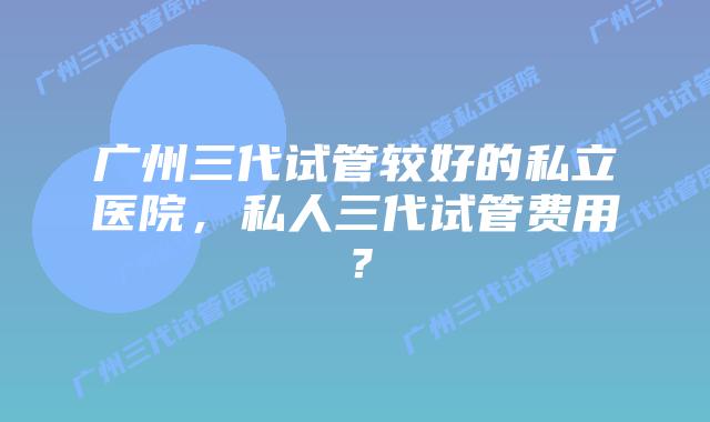 广州三代试管较好的私立医院,私人三代试管费用?