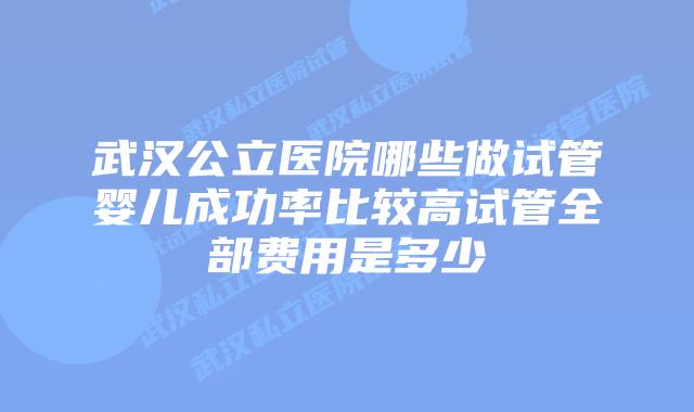 武汉公立医院哪些做试管婴儿成功率比较高试管全部费用是多少