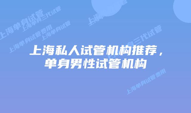 上海私人试管机构推荐，单身男性试管机构