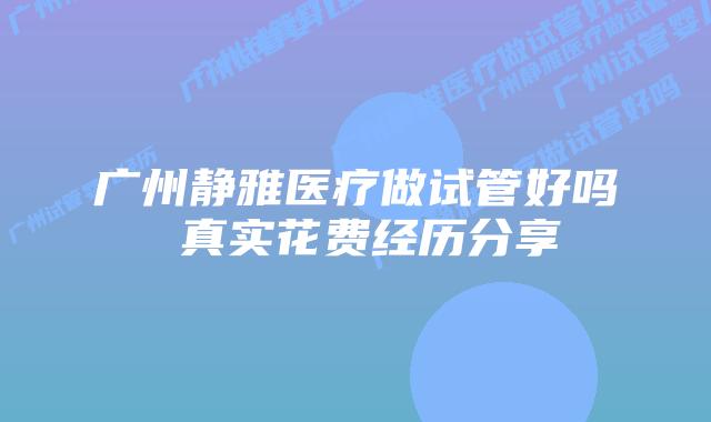 广州静雅医疗做试管好吗 真实花费经历分享