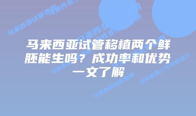 马来西亚试管移植两个鲜胚能生吗？成功率和优势一文了解