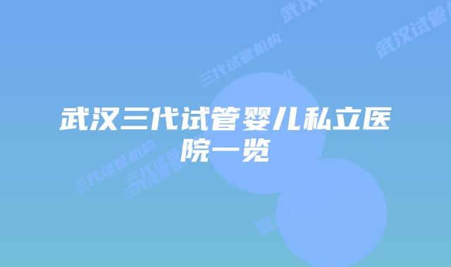 武汉三代试管婴儿私立医院一览