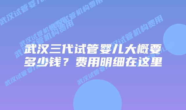 武汉三代试管婴儿大概要多少钱?费用明细在这里