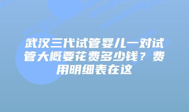 武汉三代试管婴儿一对试管大概要花费多少钱？费用明细表在这