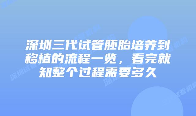 深圳三代试管胚胎培养到移植的流程一览,看完就知整个过程需要多久