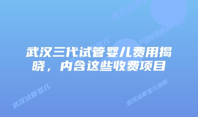 武汉三代试管婴儿费用揭晓，内含这些收费项目
