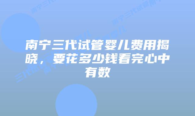 南宁三代试管婴儿费用揭晓，要花多少钱看完心中有数