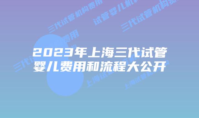 2023年上海三代试管婴儿费用和流程大公开
