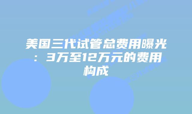 美国三代试管总费用曝光：3万至12万元的费用构成