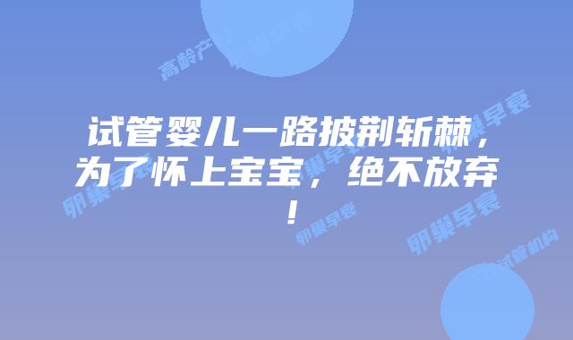 试管婴儿一路披荆斩棘，为了怀上宝宝，绝不放弃！