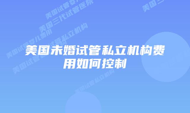 美国未婚试管私立机构费用如何控制