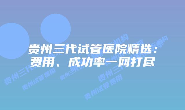 贵州三代试管医院精选:费用、成功率一网打尽