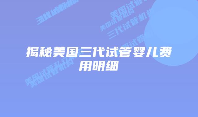 揭秘美国三代试管婴儿费用明细