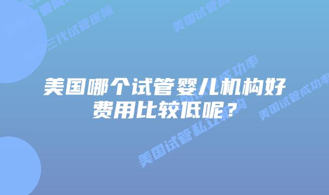 美国哪个试管婴儿机构好费用比较低呢?