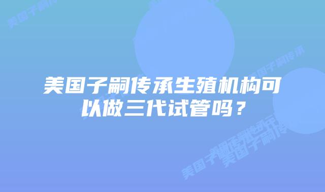 美国子嗣传承生殖机构可以做三代试管吗？