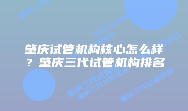 肇庆试管机构核心怎么样？肇庆三代试管机构排名